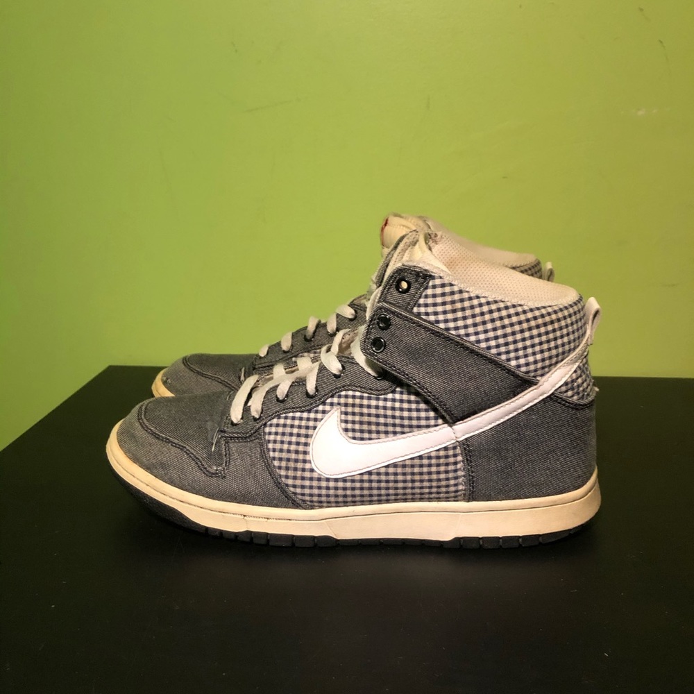 🧺 Y2K NIKE DUNK HIGH DENIM GINGHAM GREY PLAID MENS SHOES SIZE 8.5 SNEAKERS 🧺 - Picture 3 of 6